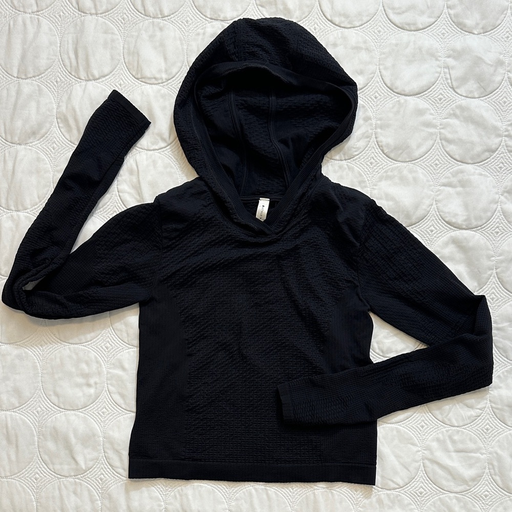Athleta Black Textured Cropped Hoodie